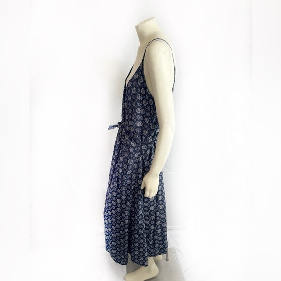 FRANK AND OAK NAVY CREAM GEO PATTERN SPAGHETTI STRAPS WRAP DRESS XL - Picture 5 of 7